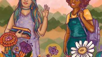 Mujeres jóvenes en presentación sobre violencia de género.